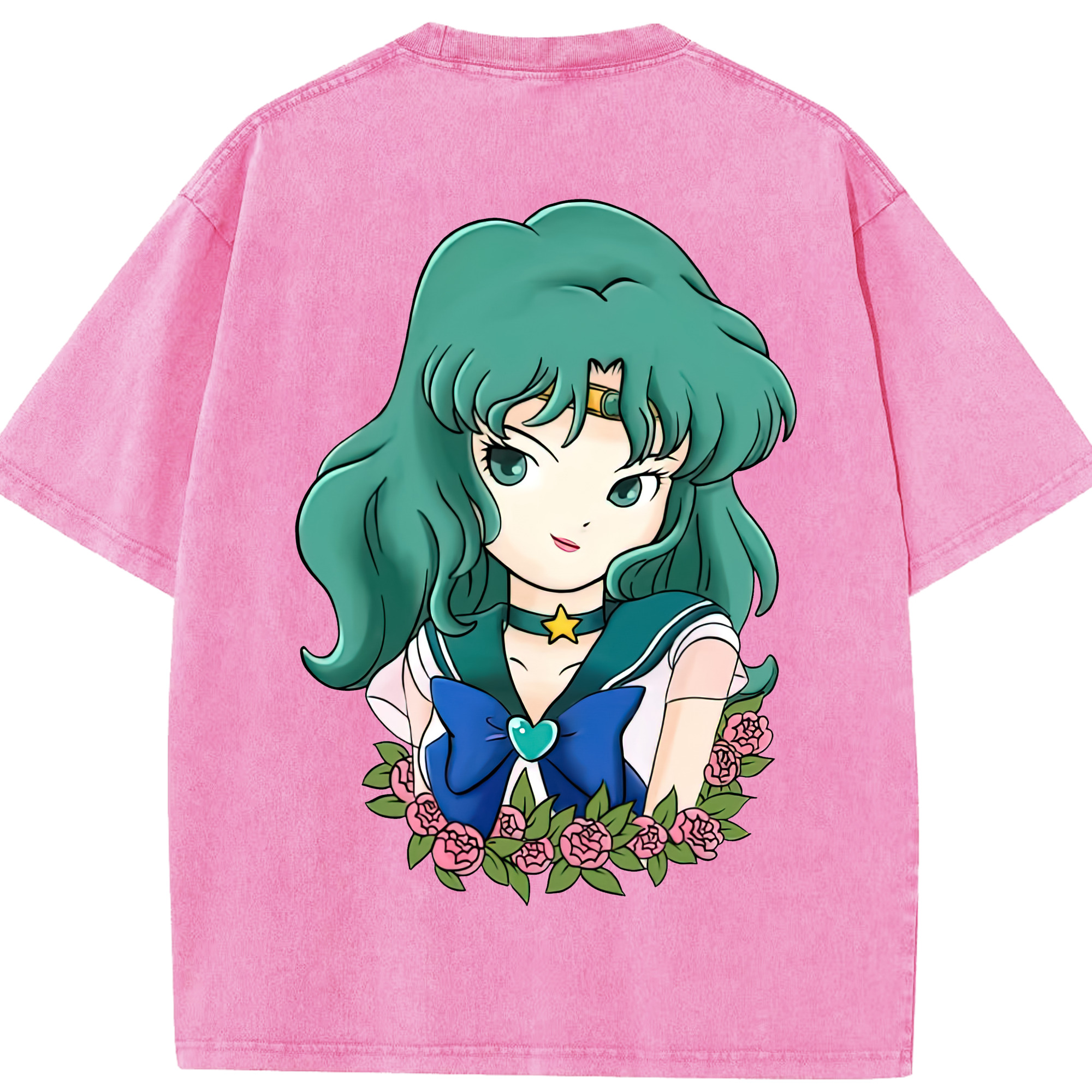 （画像用） 美少女戦士セーラームーン 海王 みちる（かいおう みちる） Sailor Moon Kaiou Michiru 綿100% ヴィンテージ風 半袖Tシャツ（背面プリント）